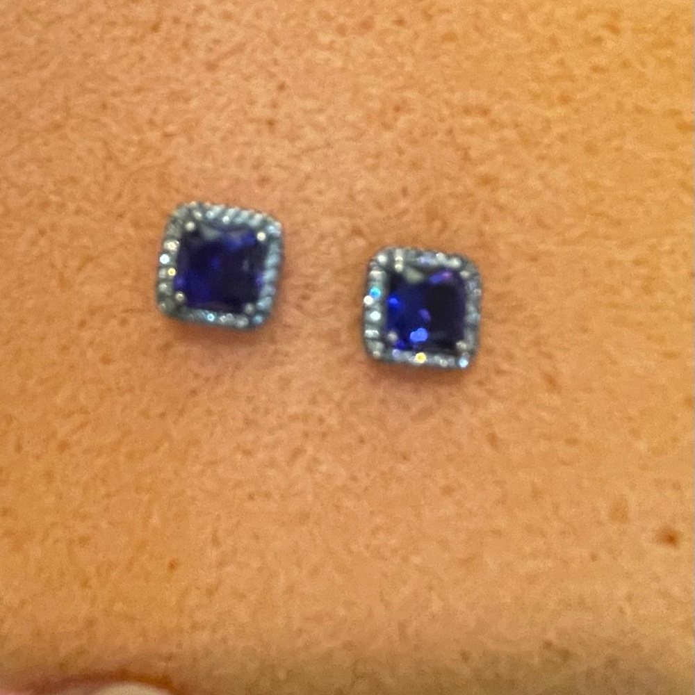 Pandora Deep Blue Square Earrings